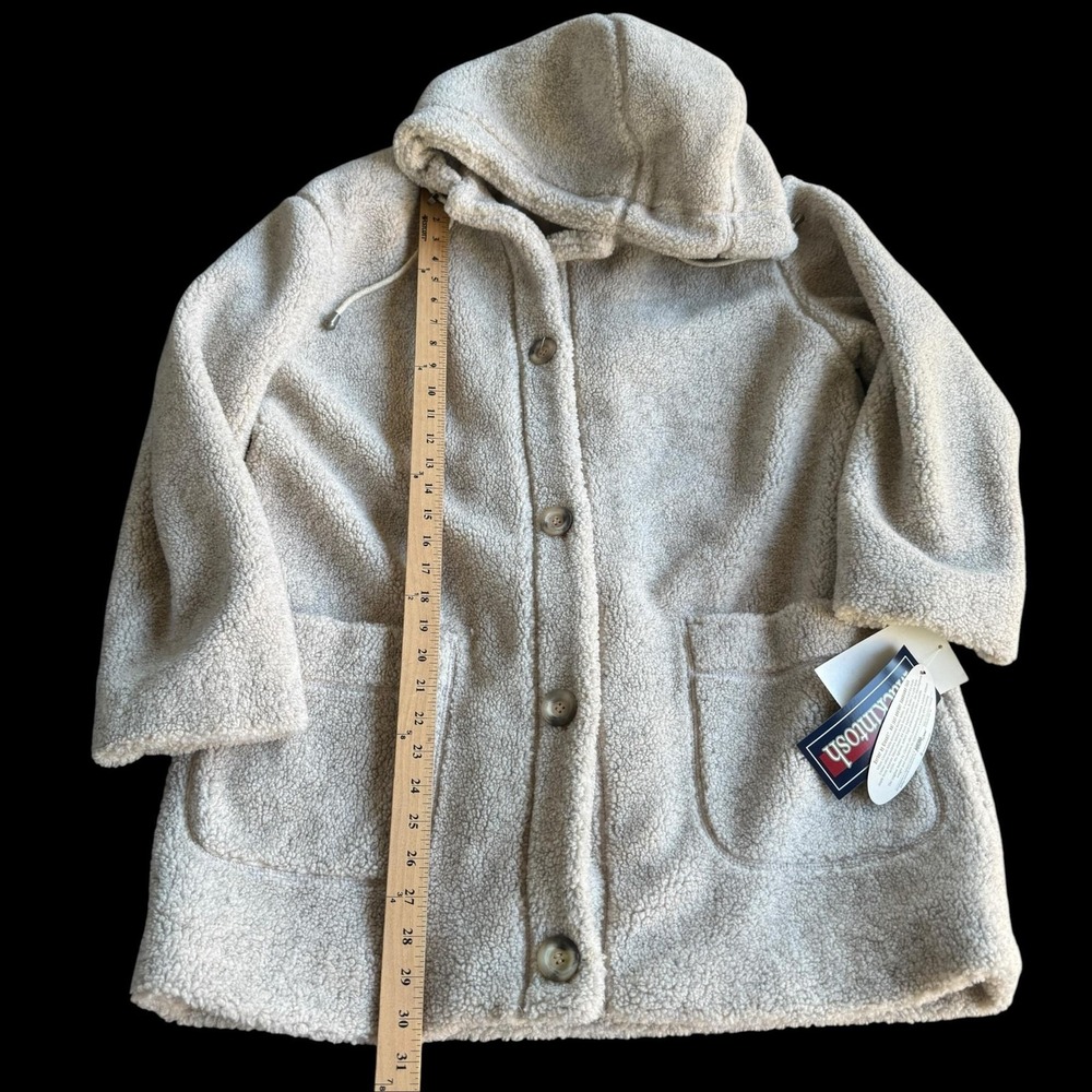 Mackintosh Coat Womens Large Cream Fleece Lined Hooded Button Parka Pockets USA - Picture 8 of 9